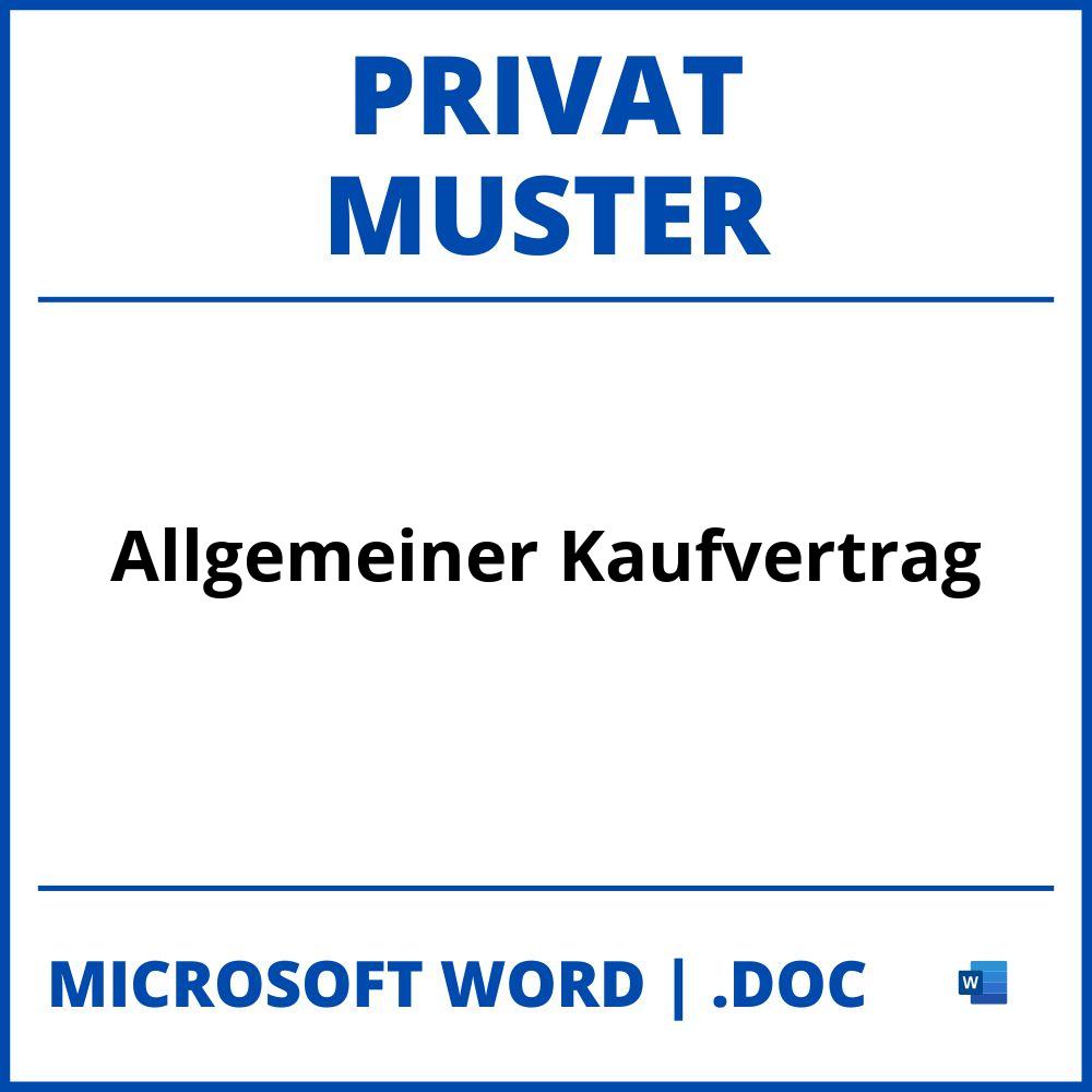 Allgemeiner Kaufvertrag Privat Muster Word