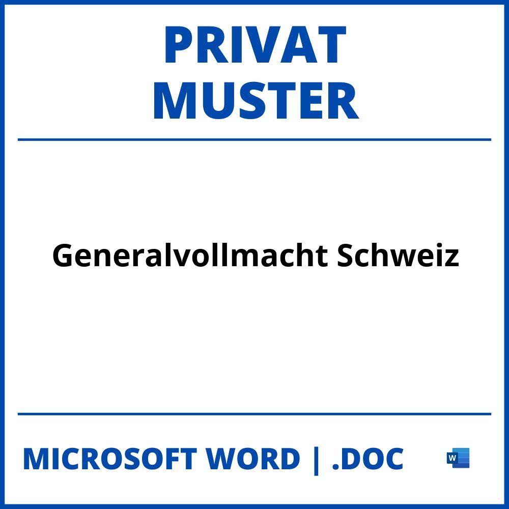 Muster Generalvollmacht Privat Schweiz