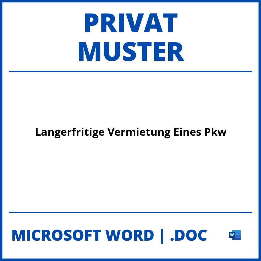 Längerfritige Vermietung Eines Privat Pkw Muster